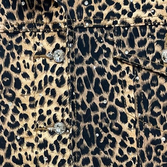 Christine Alexander XL Leopard Print Jacket w/ Rhinestones & Rhinestone Buttons - Picture 3 of 11
